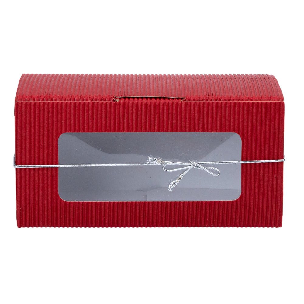 Cutie dreptunghiulară din hârtie cu fereastră și sfoară - roșu (set 25 buc) 14x6.5x7 - CraftUp