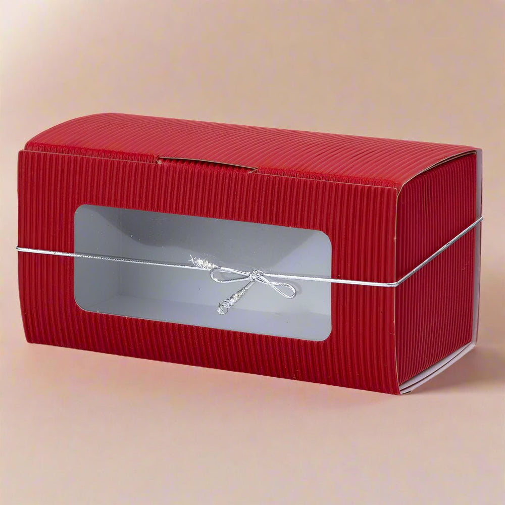 Cutie dreptunghiulară din hârtie cu fereastră și sfoară - roșu (set 25 buc) 14x6.5x7 - CraftUp