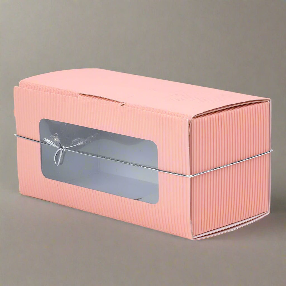 Cutie dreptunghiulară din hârtie cu fereastră și sfoară - roz (set 25 buc) 14x6.5x7 - CraftUp