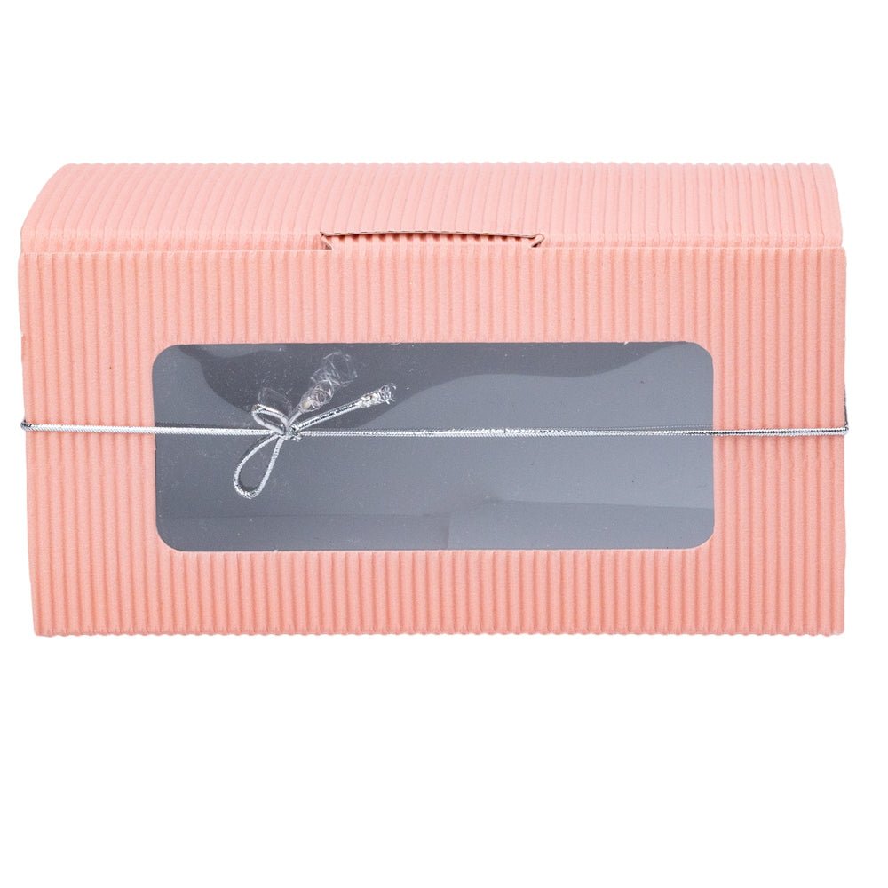 Cutie dreptunghiulară din hârtie cu fereastră și sfoară - roz (set 25 buc) 14x6.5x7 - CraftUp