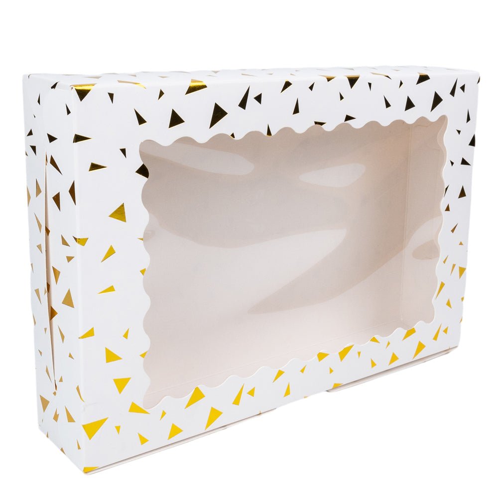 Cutie dreptunghiulară din hârtie cu model triunghiuri și fereastră - alb (set 25 buc) 30x20x6cm - CraftUp