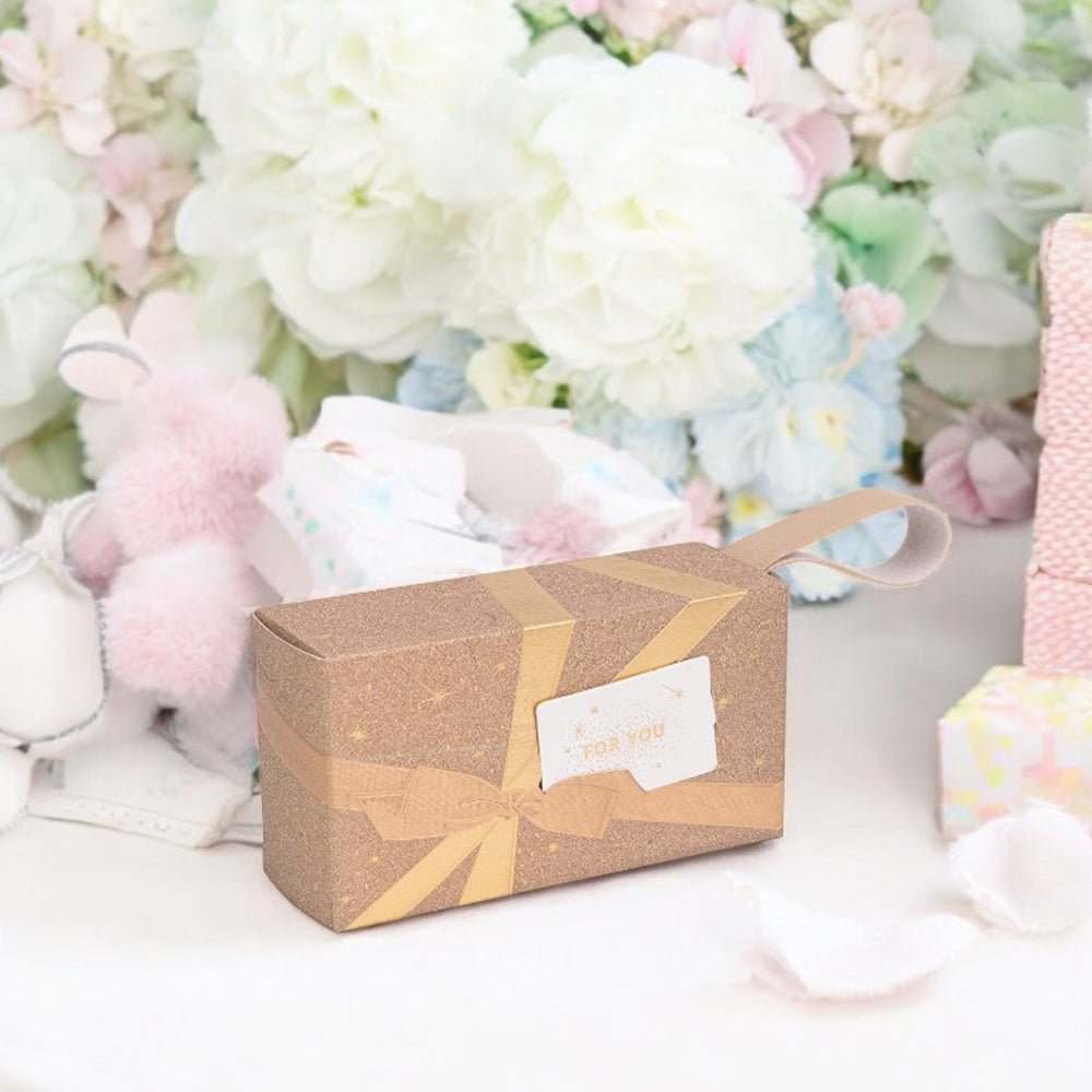 Cutie dreptunghiulară model cadou cu maner - auriu (set 25 buc) - 12.5x6.8x4.5cm - CraftUp