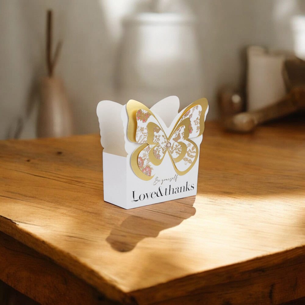 Cutie dreptunghiulară pentru flori model fluture - auriu (set 10 buc) - CraftUp