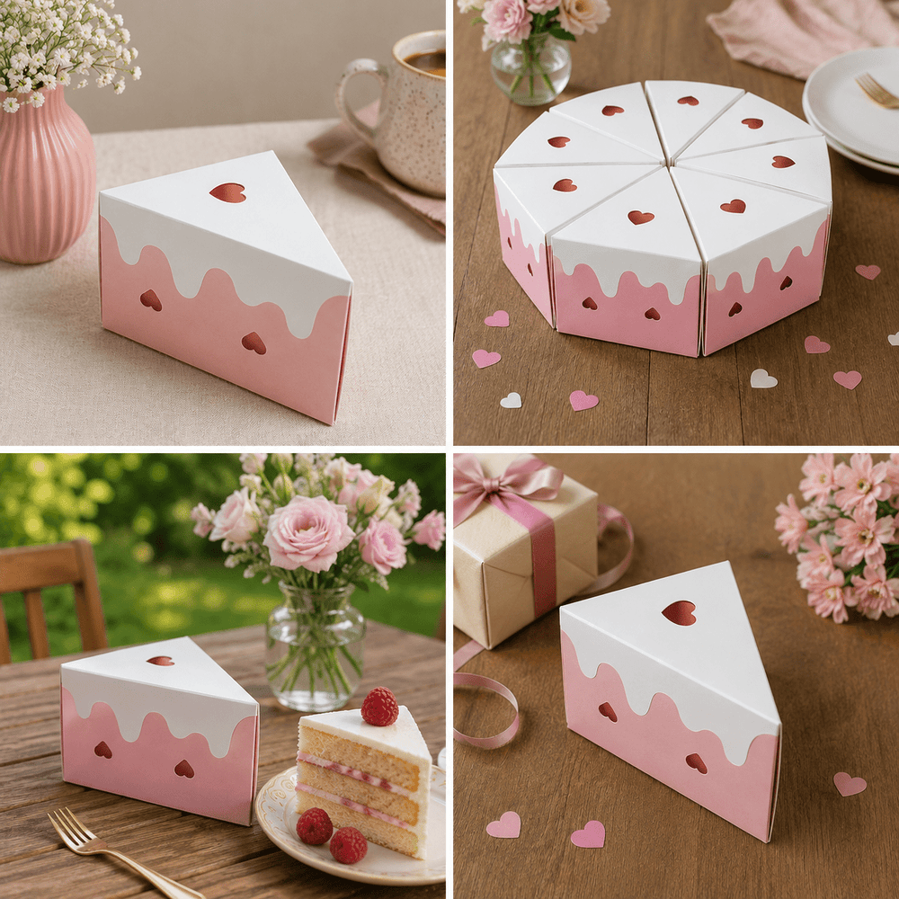 Cutie felie de tort cu inimioare - roz (set 8 buc) - CraftUp