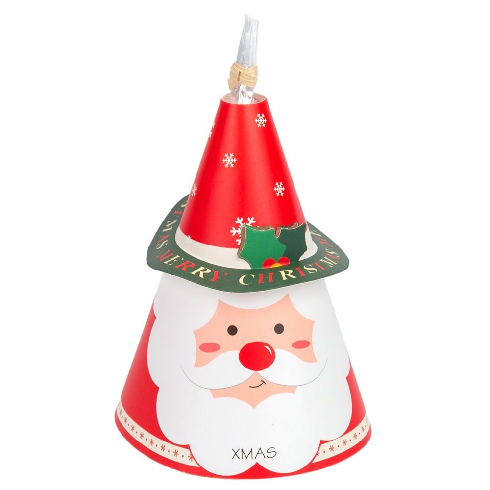 Cutie formă pălărie de Crăciun cu pungă de plastic - model Moș Crăciun (set 10 buc) - CraftUp