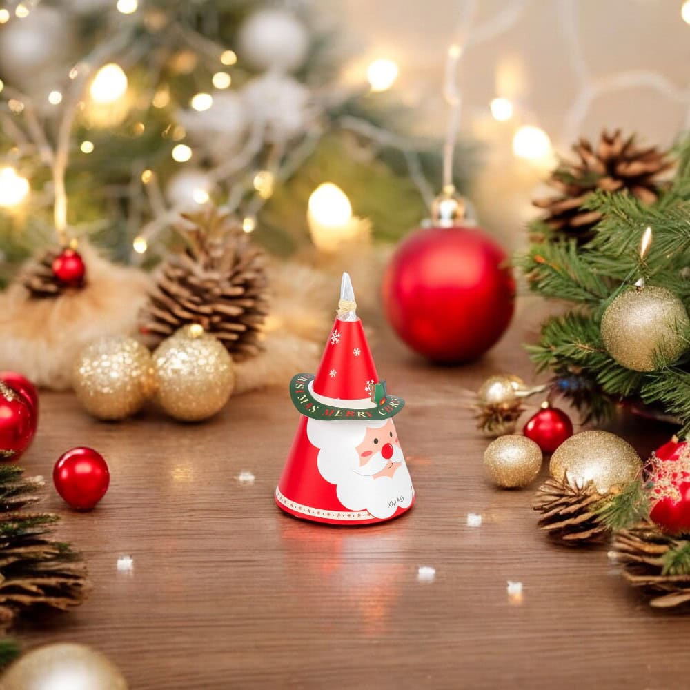 Cutie formă pălărie de Crăciun cu pungă de plastic - model Moș Crăciun (set 10 buc) - CraftUp
