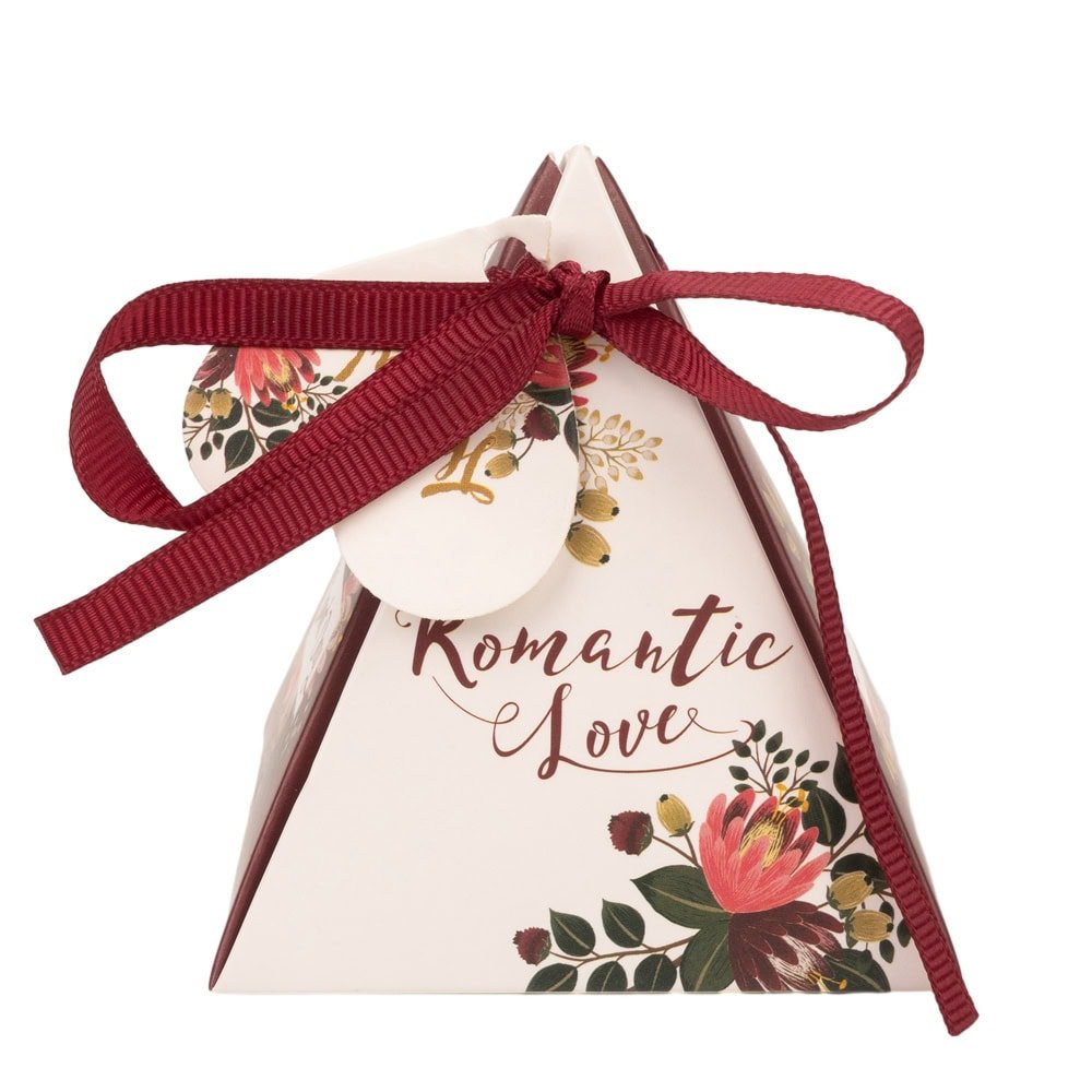 Cutie formă piramidală cu șnur și etichetă cu mesaj Thank you - vișiniu (set 50 buc) - CraftUp