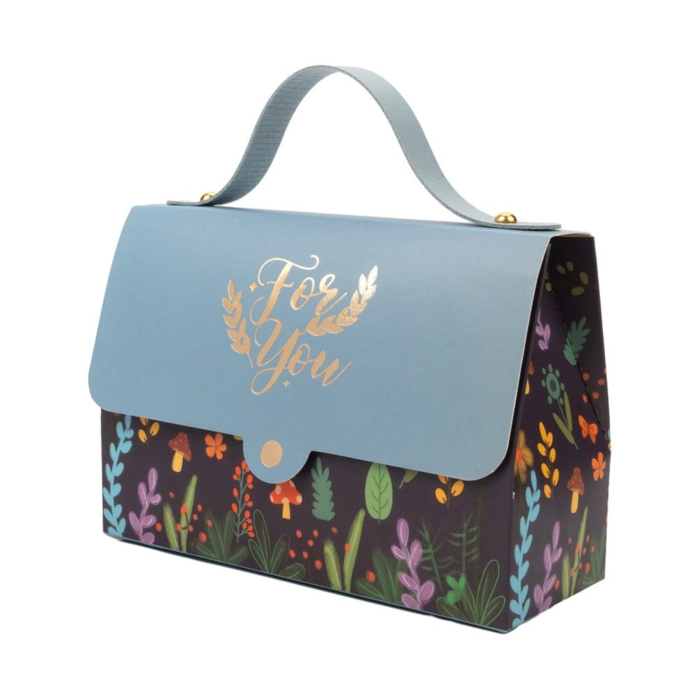 Cutie gentuță model floral cu mâner și mesaj Love You - bleu (set 50 buc) - CraftUp