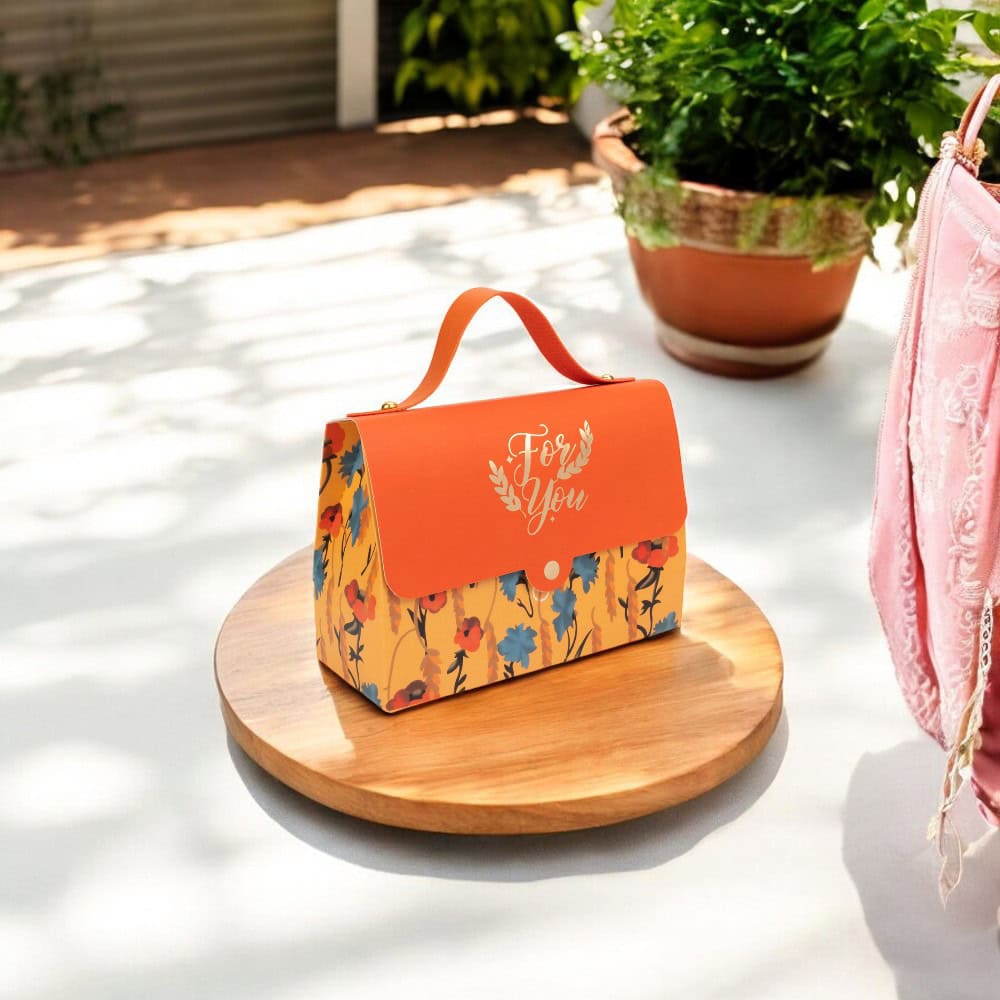 Cutie gentuță model floral cu mâner și mesaj Love You - portocaliu (set 50 buc) - CraftUp