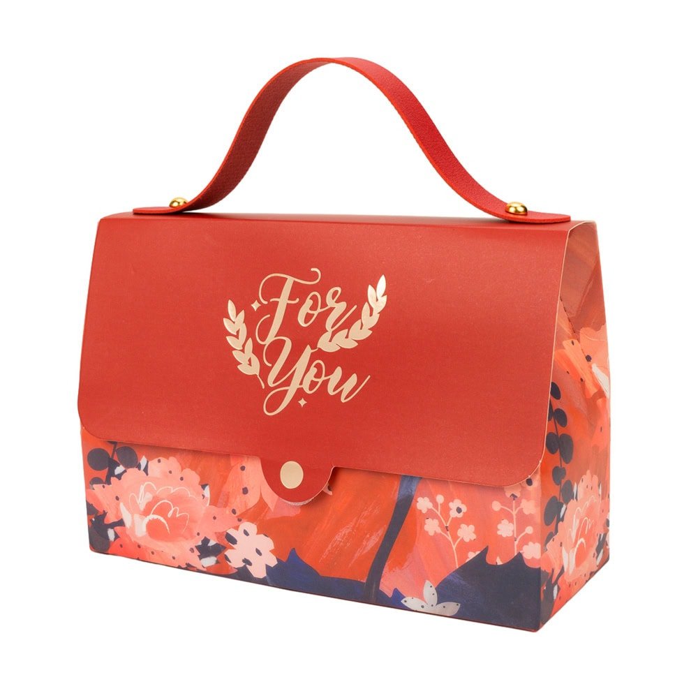 Cutie gentuță model floral cu mâner și mesaj Love You - roșu (set 50 buc) - CraftUp