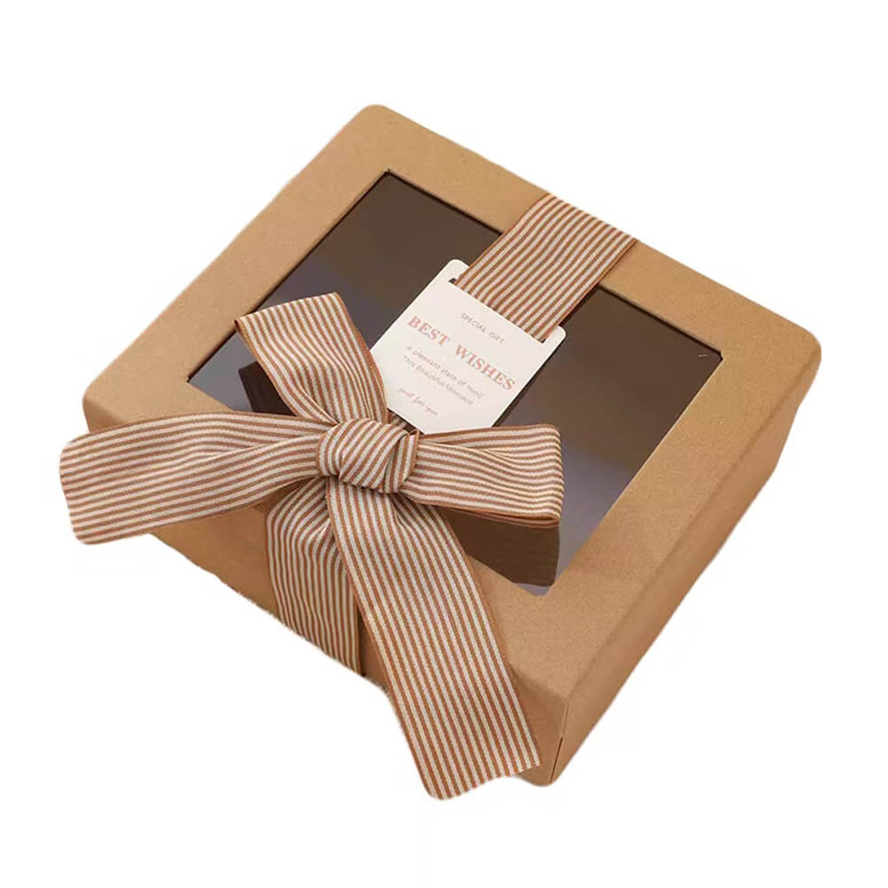 Cutie hârtie cu fereastră si fundă 21x18x9cm - kraft - CraftUp