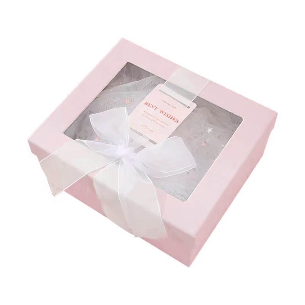 Cutie hârtie cu fereastră si fundă 21x18x9cm - roz - CraftUp