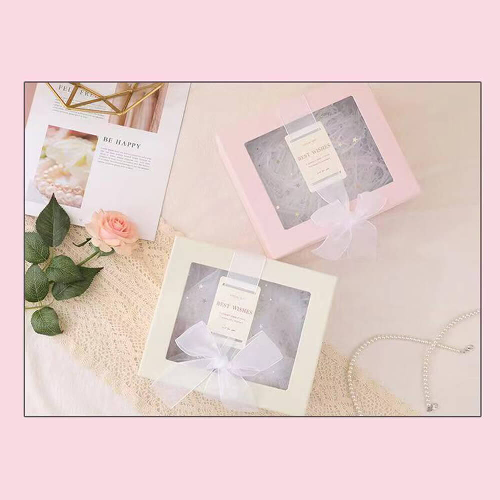 Cutie hârtie cu fereastră si fundă 21x18x9cm - roz - CraftUp