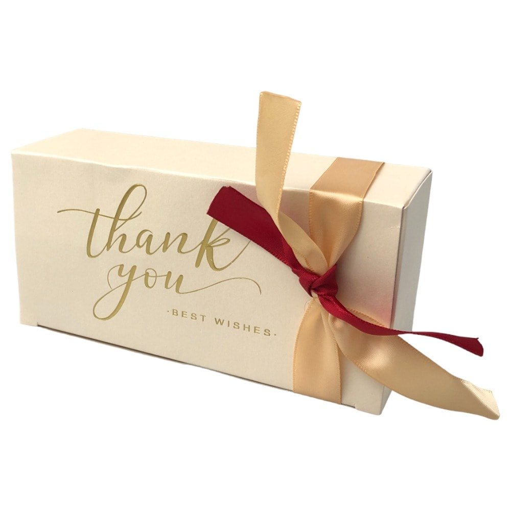 Cutie hârtie cu fundă Thank you 14x7x4.5cm - bej (set 50 buc) - CraftUp