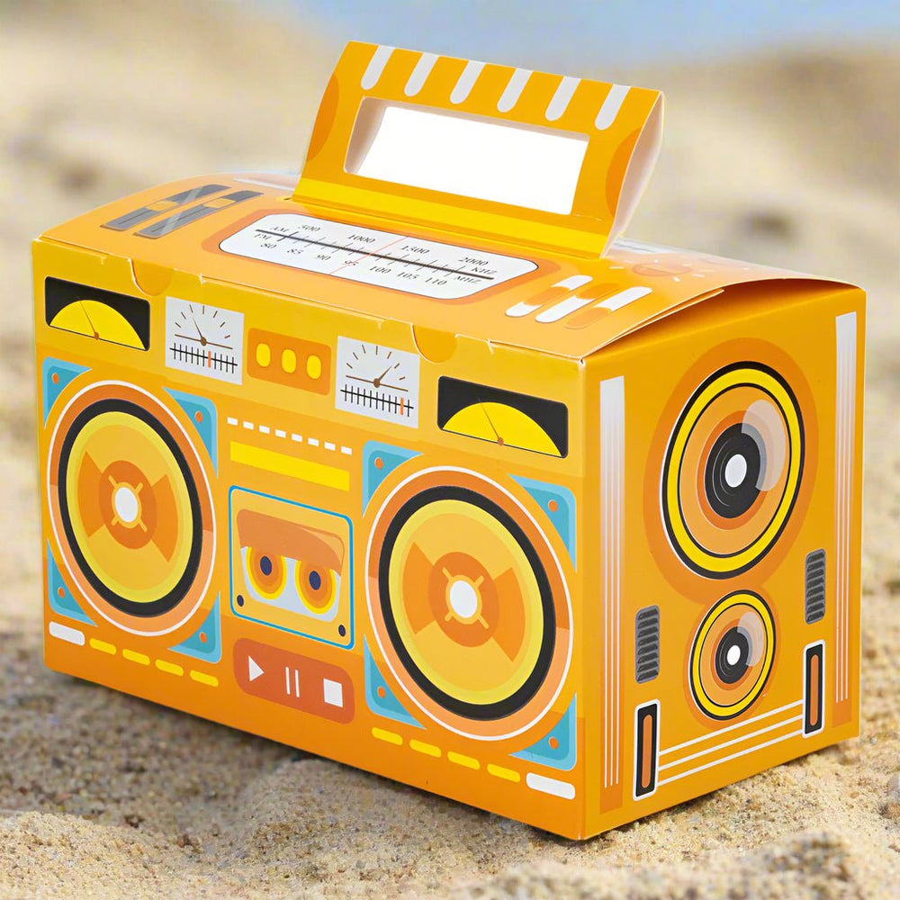 Cutie hârtie cu mâner în formă de radio - galben (set 12 buc) 15x8x9cm - CraftUp