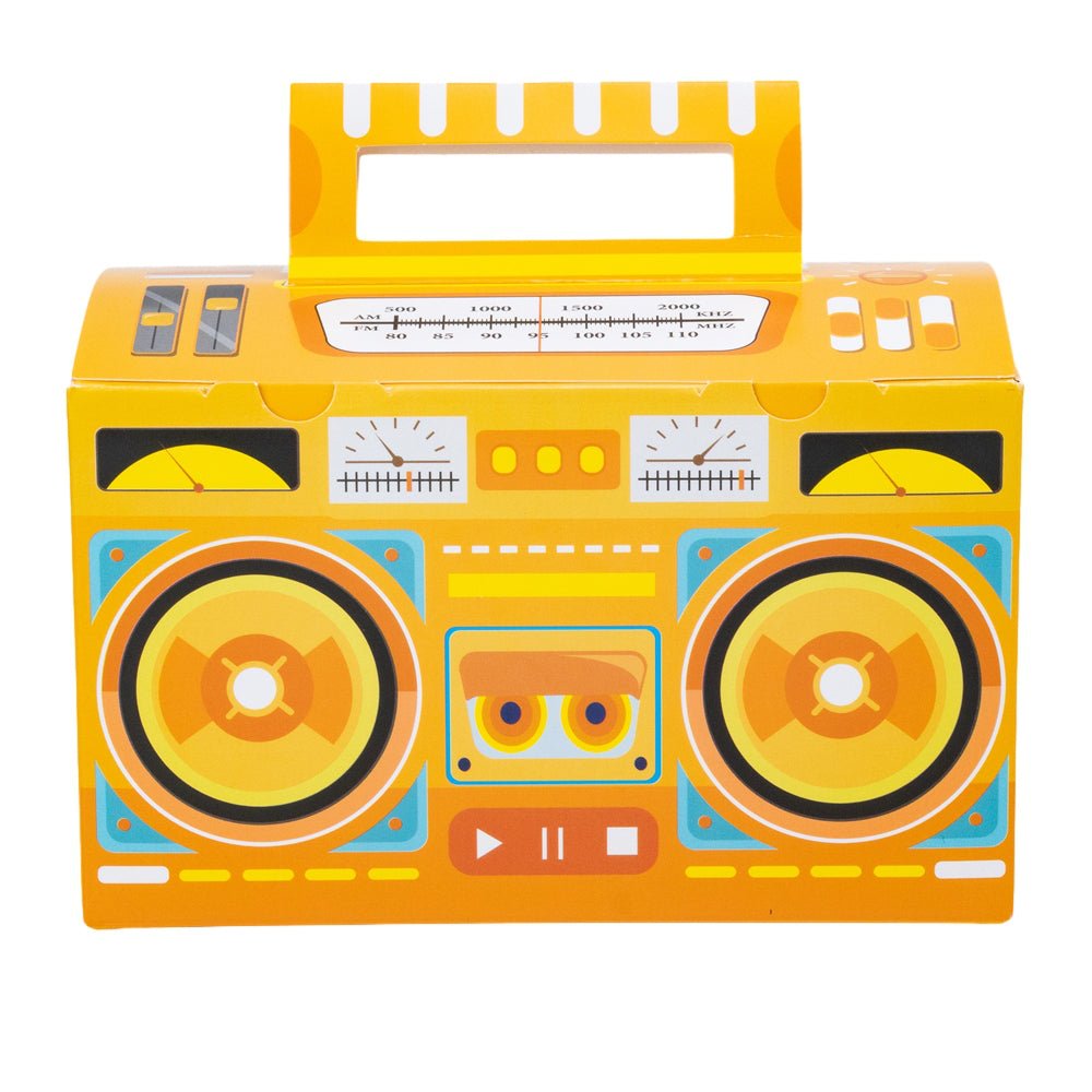 Cutie hârtie cu mâner în formă de radio - galben (set 12 buc) 15x8x9cm - CraftUp