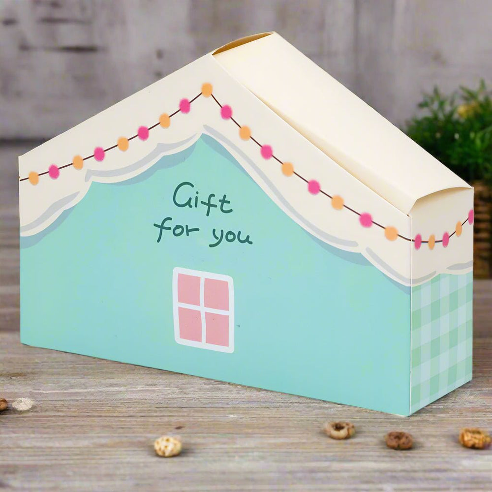 Cutie hârtie în formă de casă cu mesaj "Gift for you" - turcoaz (set 10 buc) 4x14x10cm - CraftUp