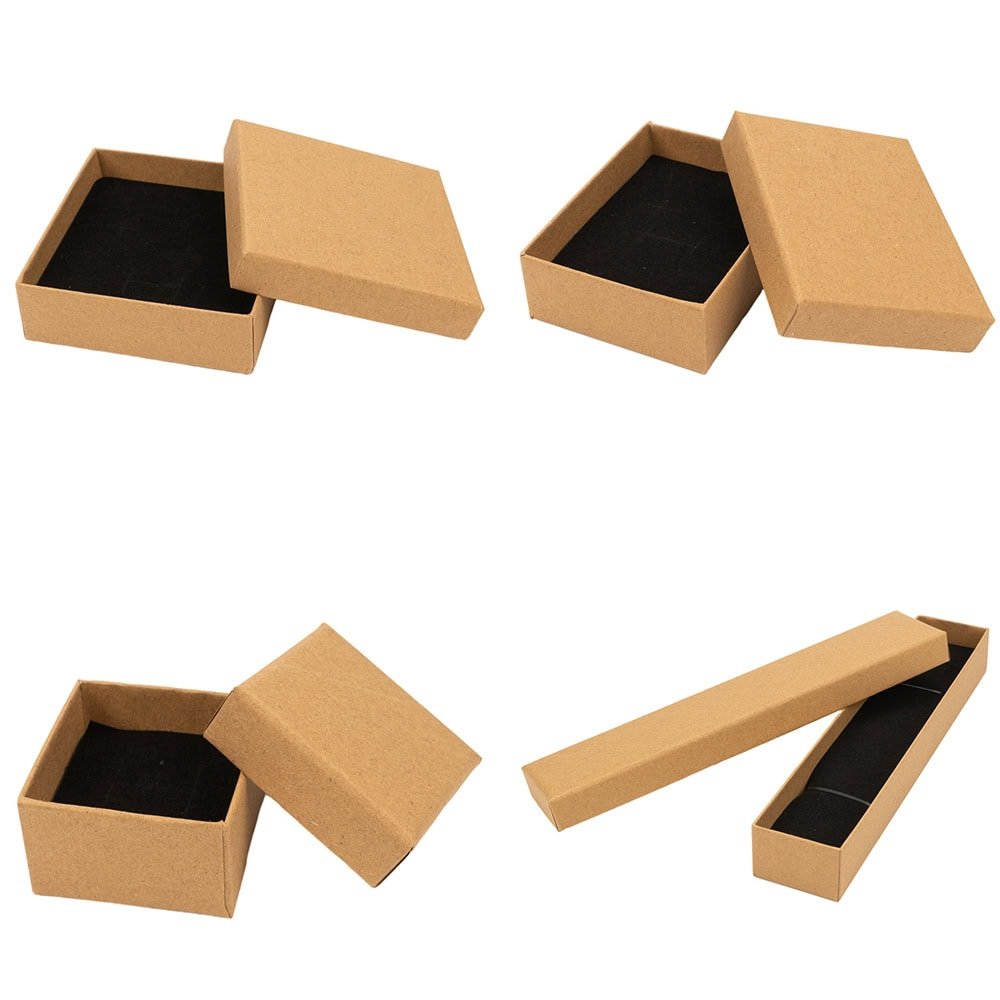 Cutie hârtie kraft pentru bijuterii cu suport negru în interior (set 10 buc) - CraftUp