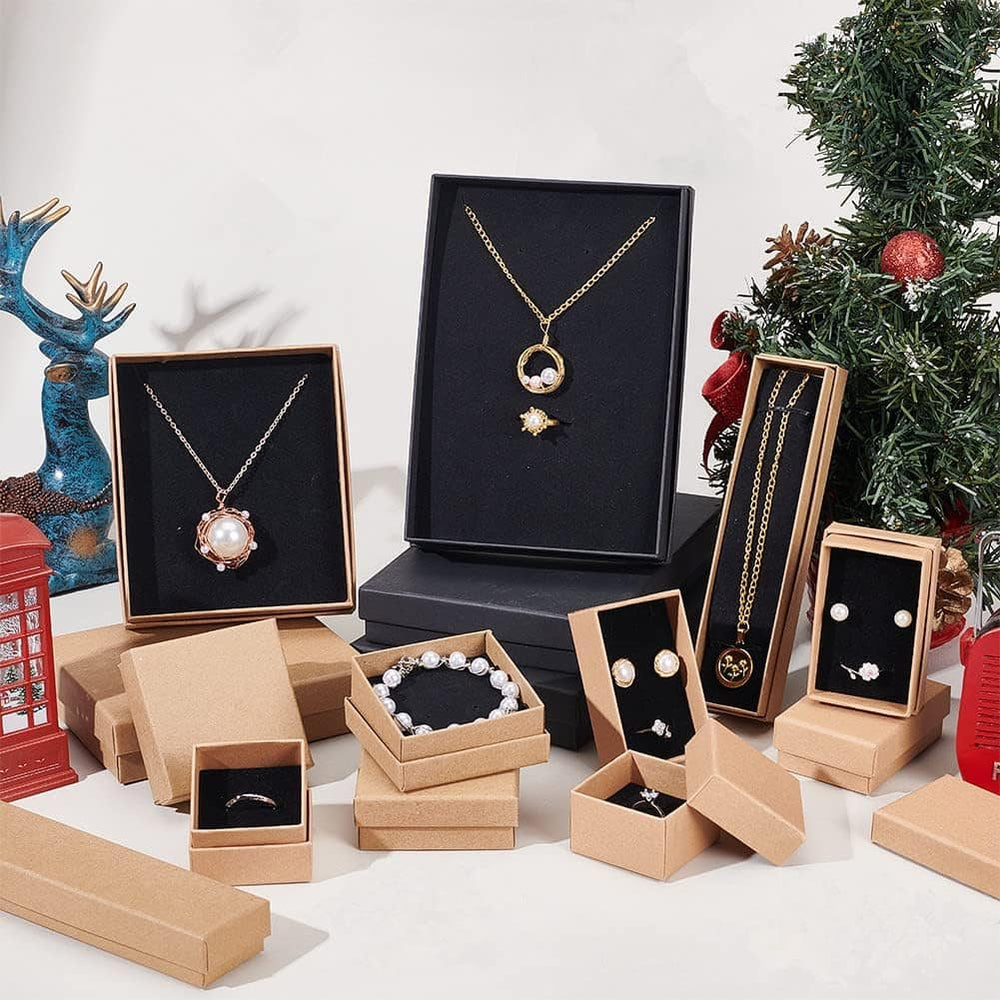 Cutie hârtie kraft pentru bijuterii cu suport negru în interior (set 10 buc) - CraftUp