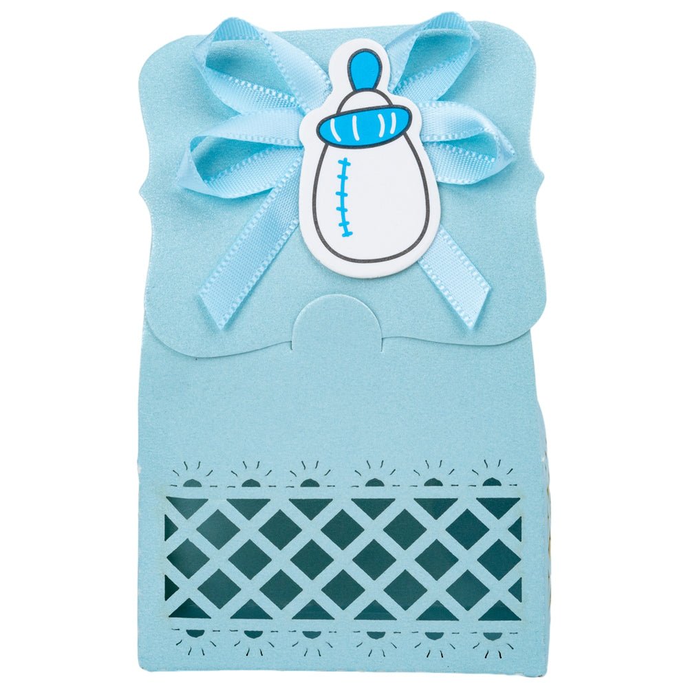 Cutie hârtie model Baby Shower cu panglică - albastru (set 12 buc) - 6.4x3.5x10.2cm - CraftUp