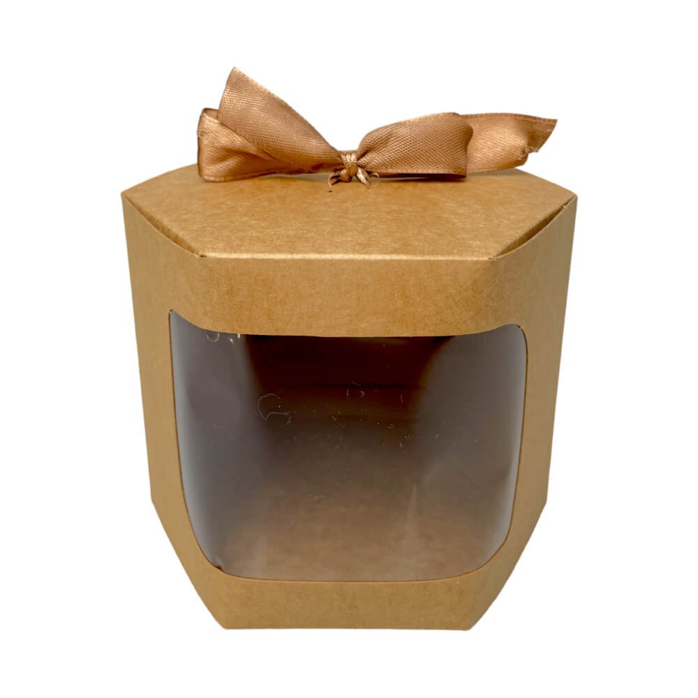 Cutie hexagonală cu fereastră și panglică - kraft (set 12 buc) - CraftUp