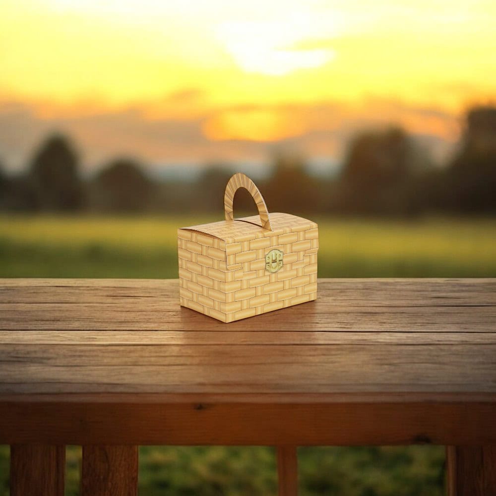 Cutie imitație cufăr cu mâner - maro deschis (set 10 buc) - CraftUp