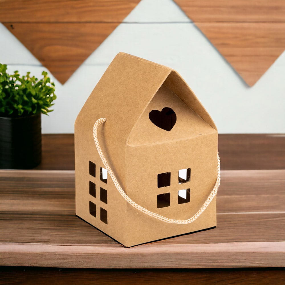 Cutie în formă de casă cu mâner - kraft (set 50 buc) - CraftUp