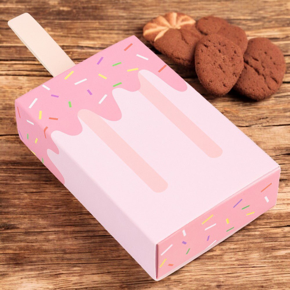 Cutie în formă de înghețată cu sertar și băț – roz (set 50 buc) 6.7×10.2×2.7 - CraftUp