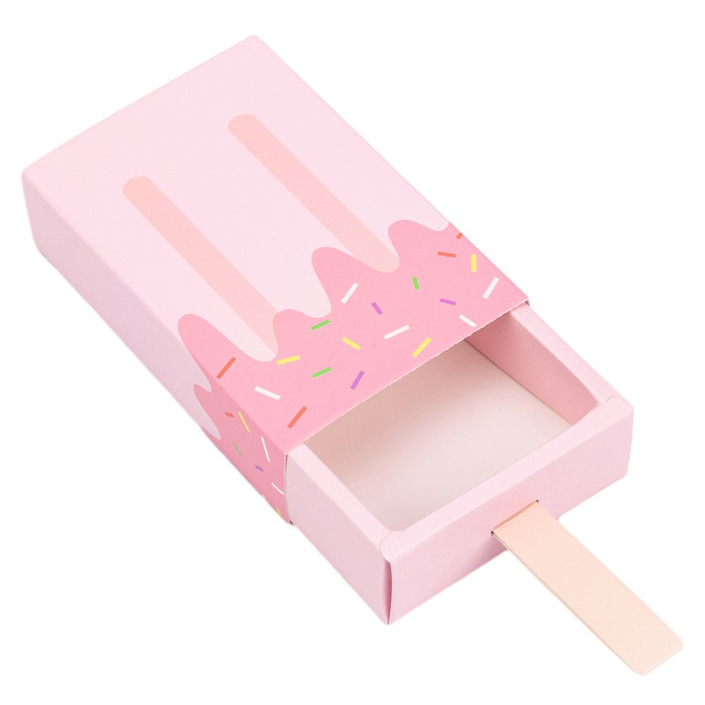 Cutie în formă de înghețată cu sertar și băț – roz (set 50 buc) 6.7×10.2×2.7 - CraftUp