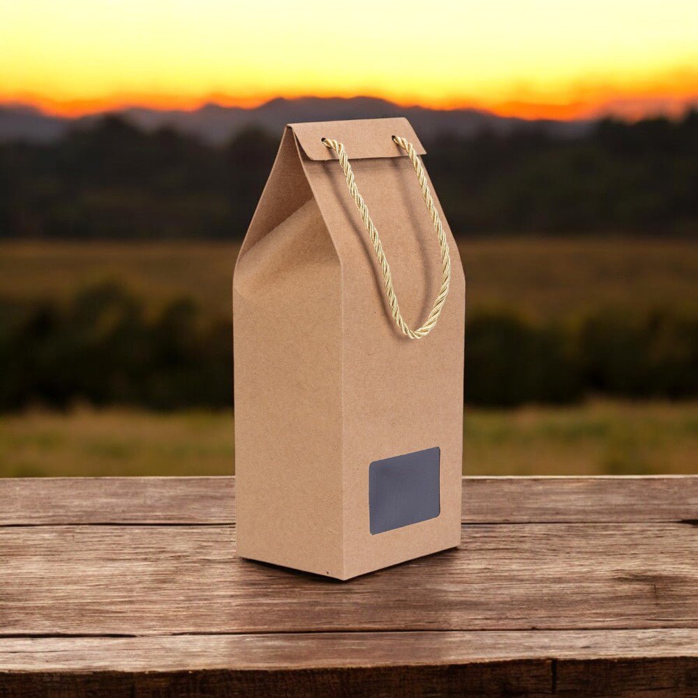 Cutie înaltă cu fereastră mică și mâner din sfoară - kraft (set 50 buc) - 10x8x24cm - CraftUp