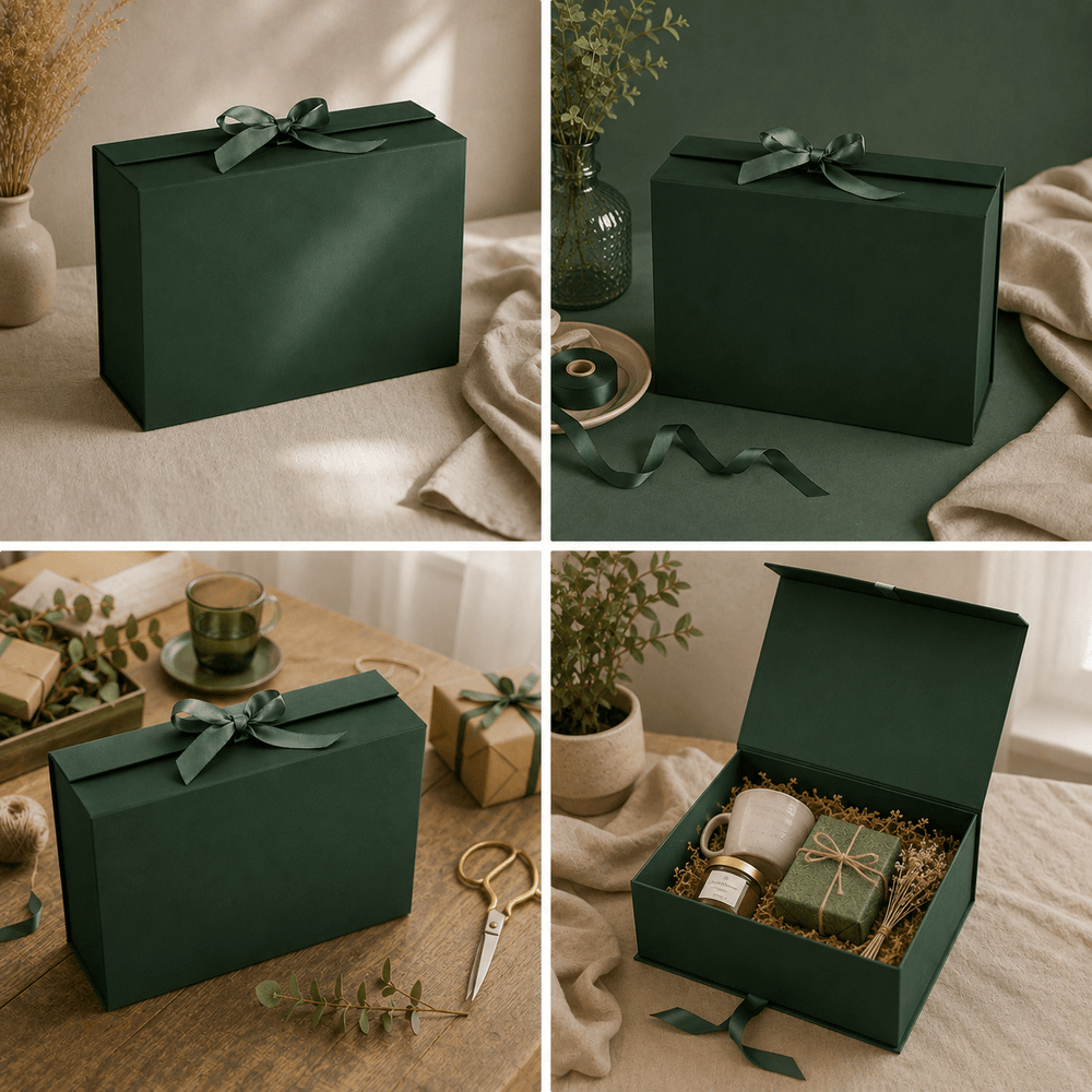 Cutie magnetică cu fundă la închidere - verde - CraftUp