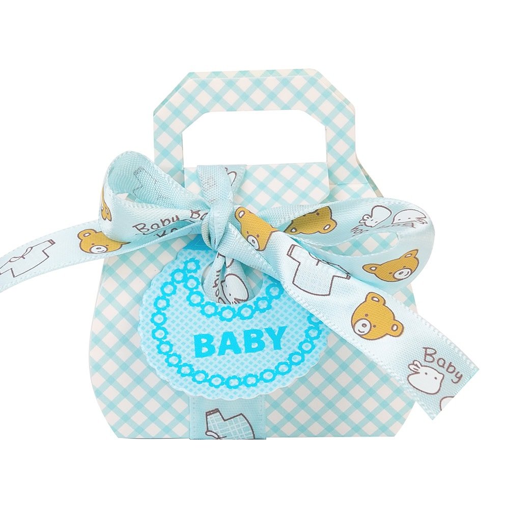 Cutie mică din hârtie cu etichetă și panglică mesaj Baby - bleu (set 50 buc) - CraftUp