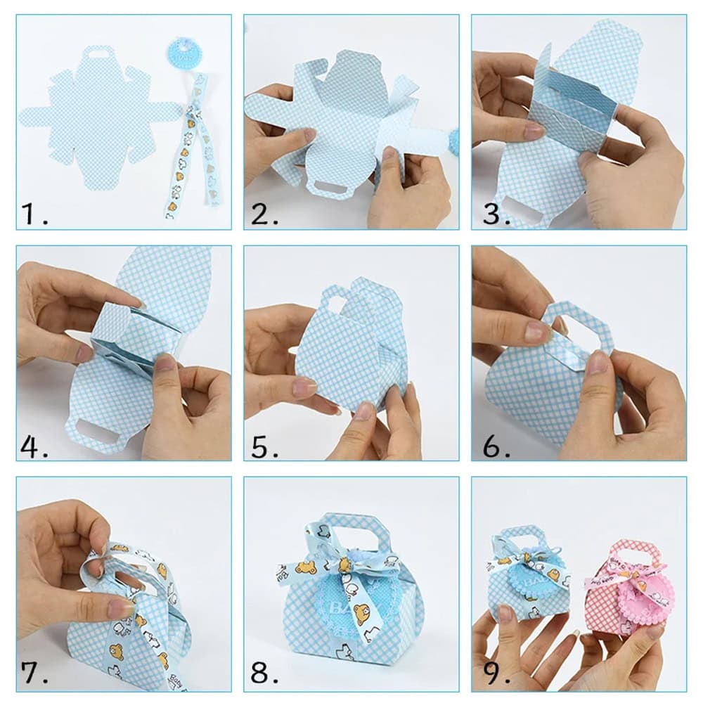 Cutie mică din hârtie cu etichetă și panglică mesaj Baby - bleu (set 50 buc) - CraftUp