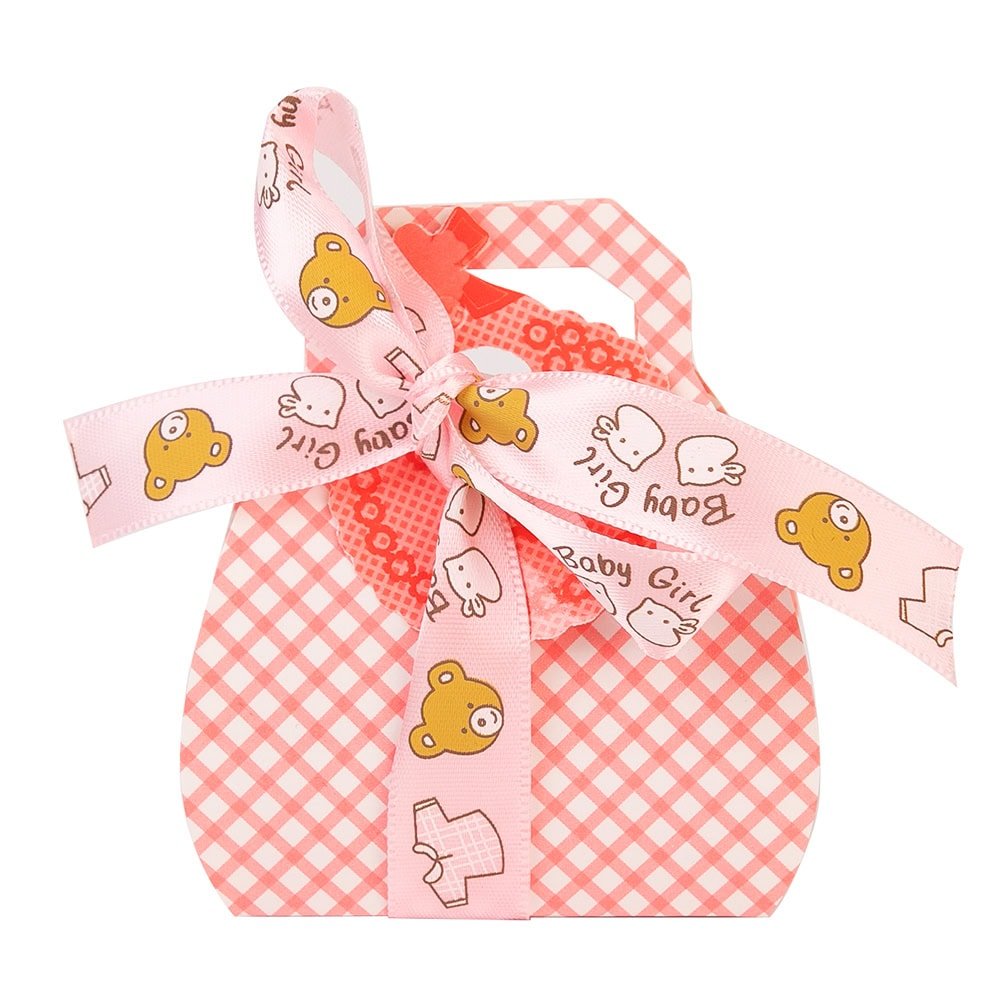 Cutie mică din hârtie cu etichetă și panglică mesaj Baby - roz (set 50 buc) - CraftUp