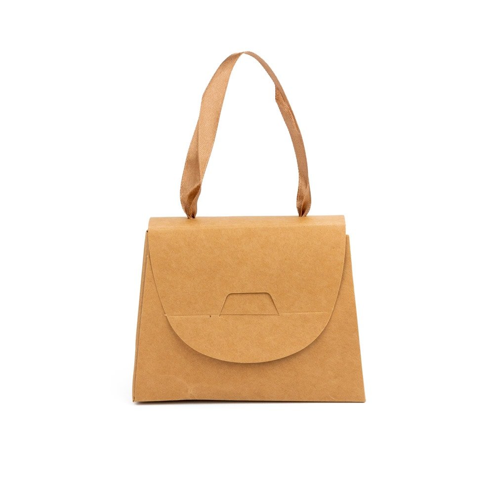 Cutie mică gentuță cu panglică maro din satin - kraft (set 50 buc) - CraftUp