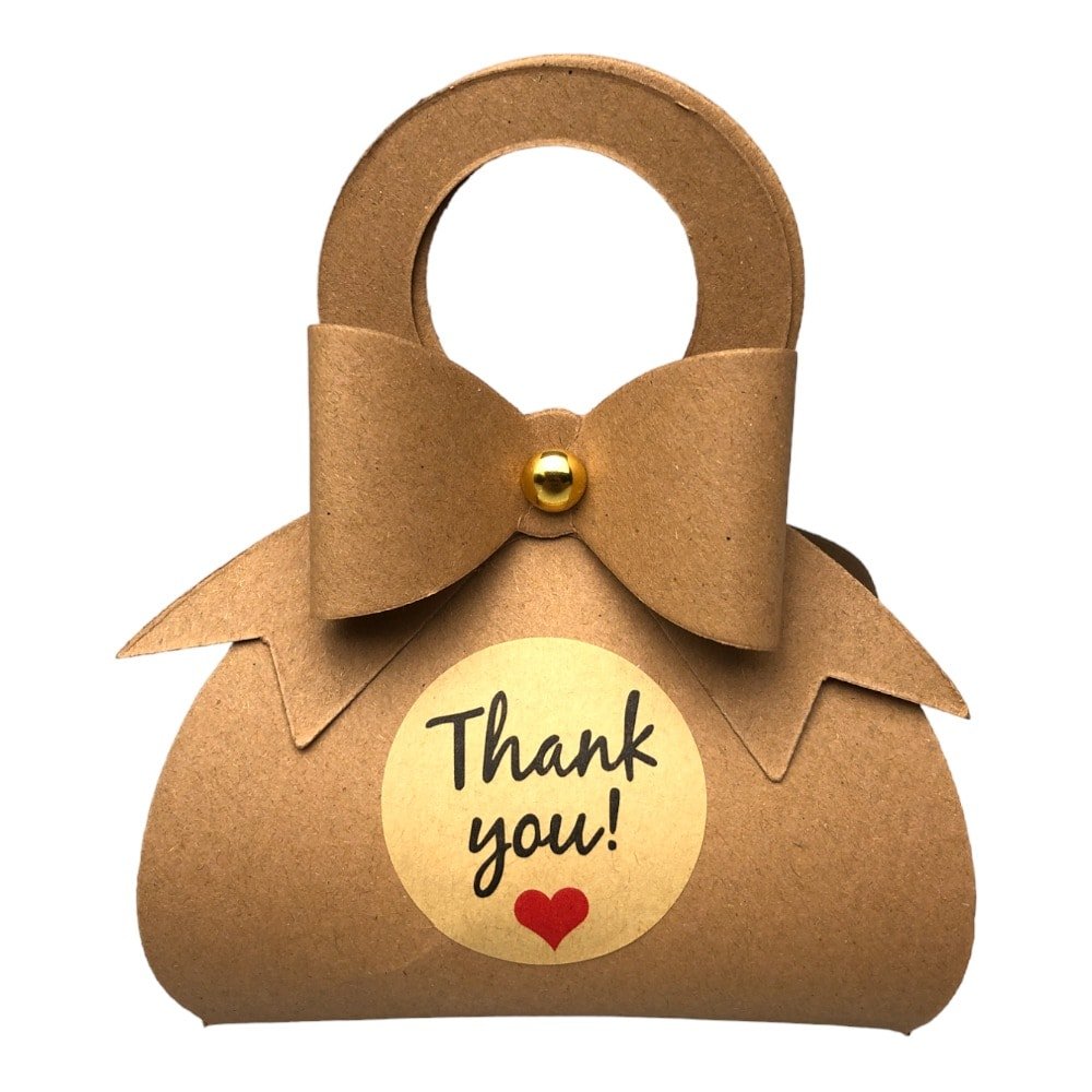 Cutie mică în formă de gentuță cu sticker Thank You - kraft (set 50 buc) 6.5x13x3.5cm - CraftUp