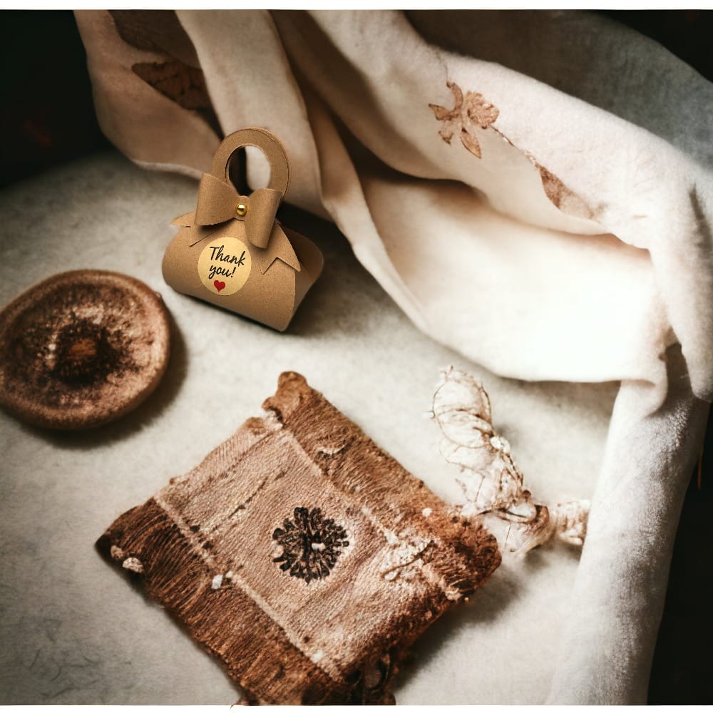 Cutie mică în formă de gentuță cu sticker Thank You - kraft (set 50 buc) 6.5x13x3.5cm - CraftUp