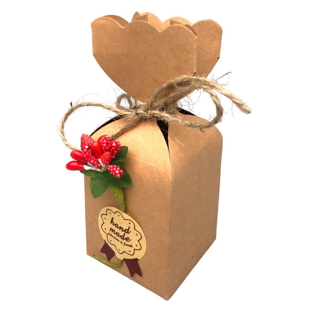 Cutie mică în formă de vază cu floare, sfoară și etichetă - kraft (set 50 buc) 5x5x12cm - CraftUp