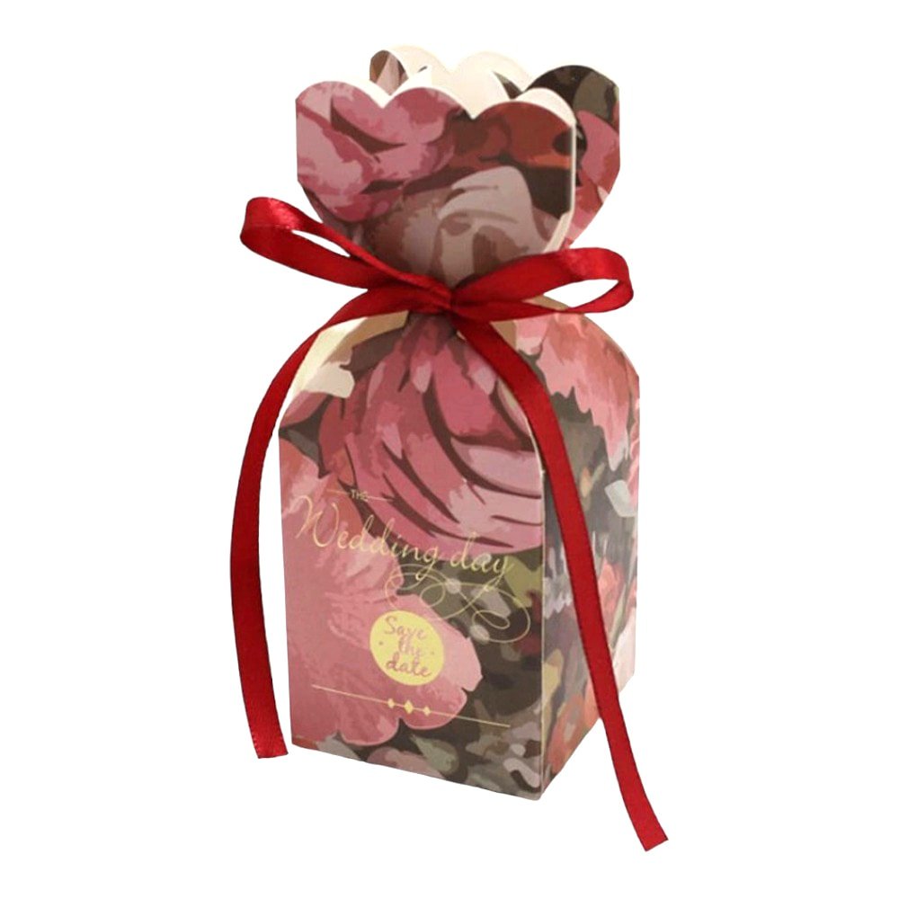 Cutie mică în formă de vază cu fundă satinată - roșu (set 50 buc) 5x5x6.5cm - CraftUp