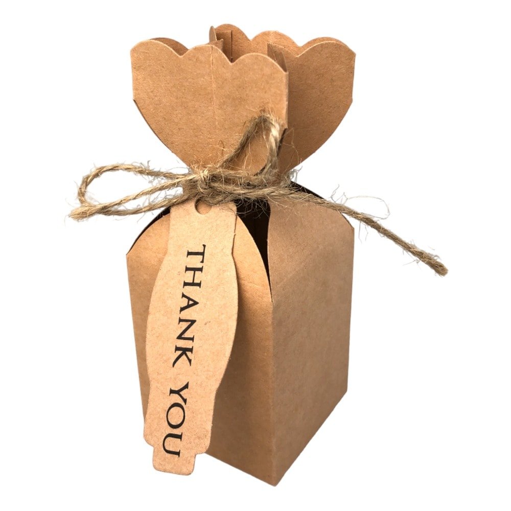 Cutie mică în formă de vază cu sfoară și etichetă - kraft (set 50 buc) 5x5x12cm - CraftUp