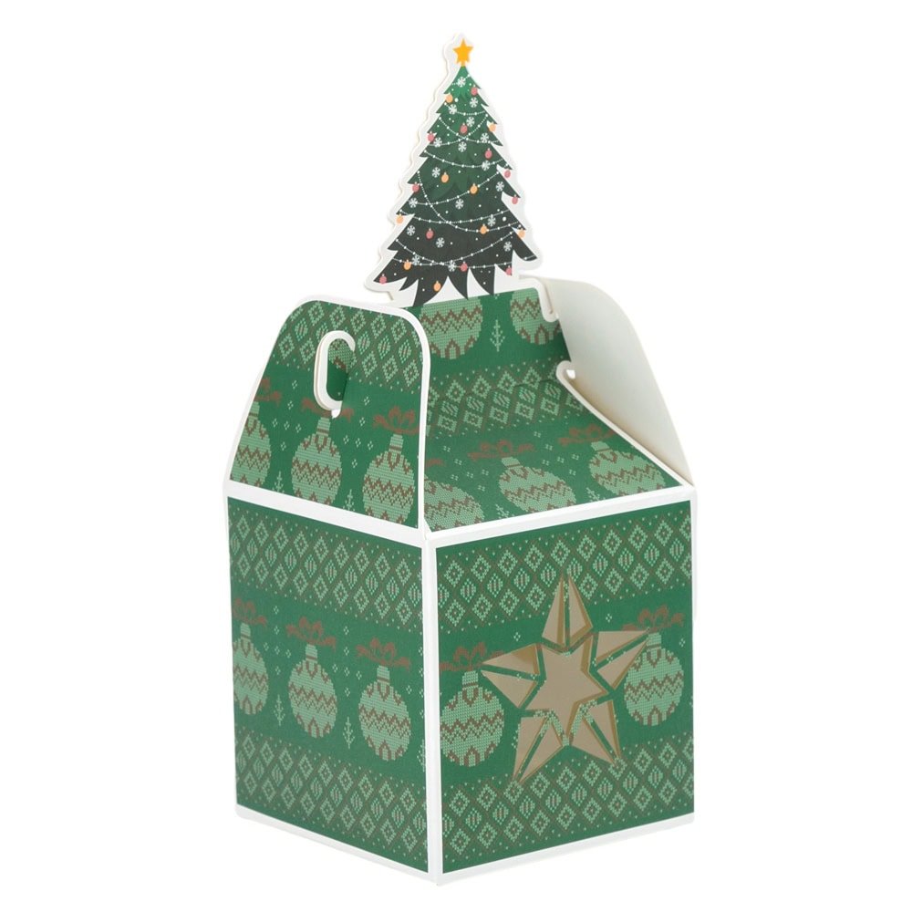 Cutie mică pătrată Crăciun cu fereastră - model brad verde (set 50 buc) - CraftUp