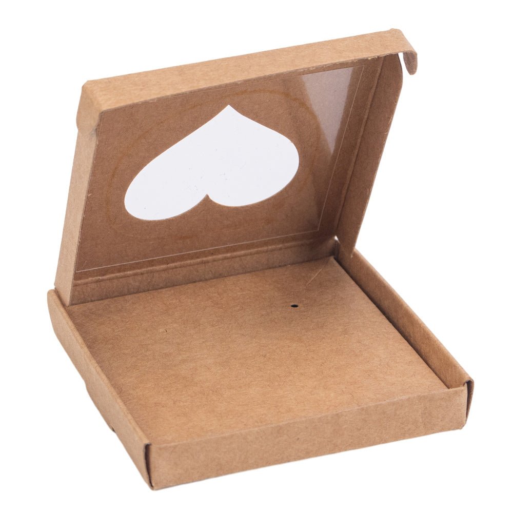 Cutie mică pentru bijuterii cu fereastră inimă – kraft (set 50 buc) 6x6x1cm - CraftUp