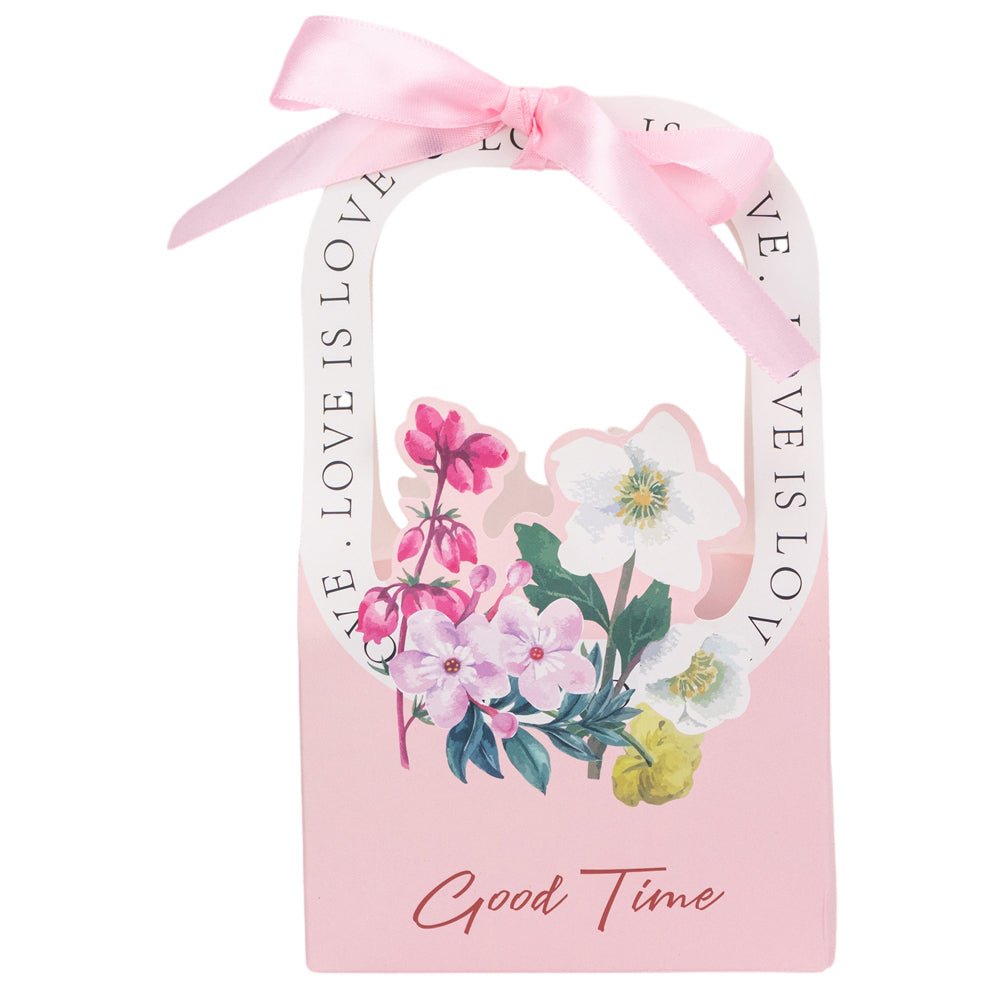 Cutie model floral cu mâner și panglică - roz (set 25 buc) - 17x12x6cm - CraftUp