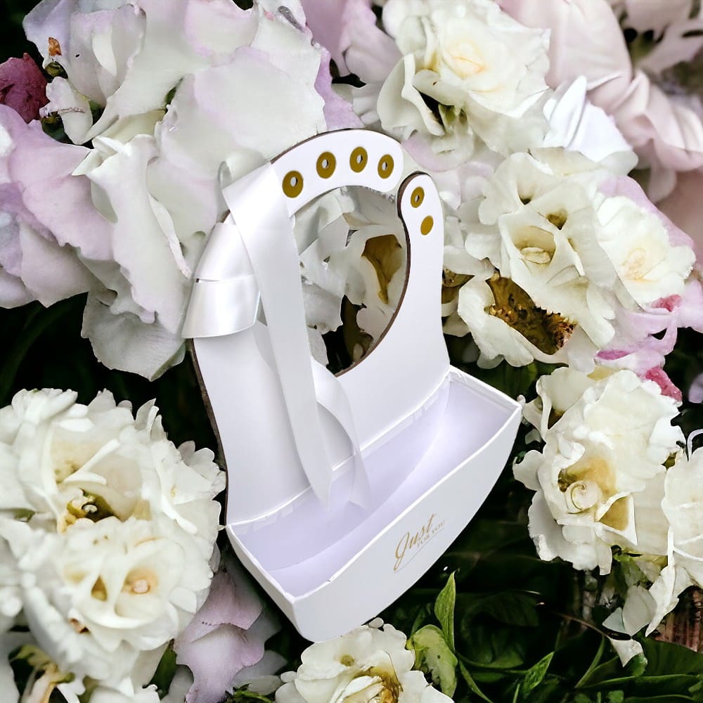 Cutie ovală deschisă cu mâner și panglică - alb - CraftUp