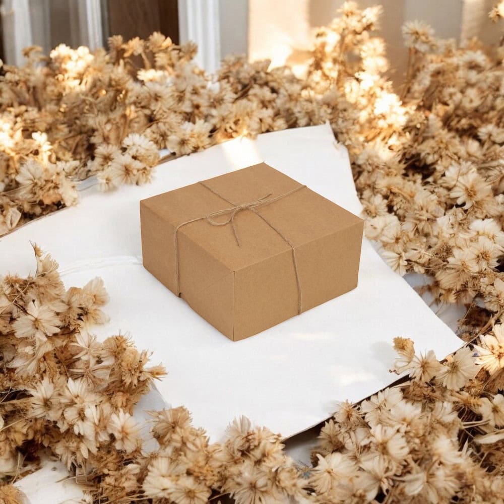 Cutie pătrată cu capac și sfoară - kraft (set 10 buc) - CraftUp