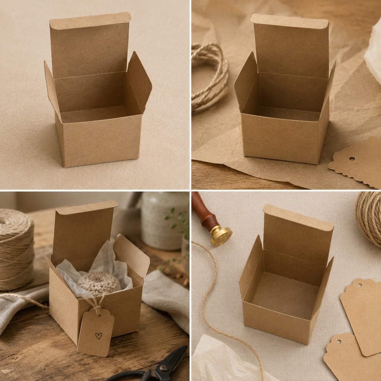 Cutie pătrată cu clapetă - kraft (set 50 buc) - CraftUp