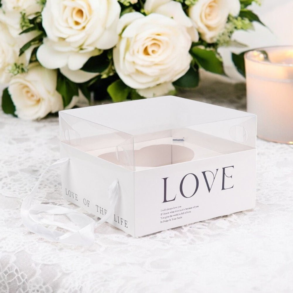 Cutie pătrată cu fereastră inimă capac transparent și mâner - alb (set 2 buc) 23x23x15cm - CraftUp