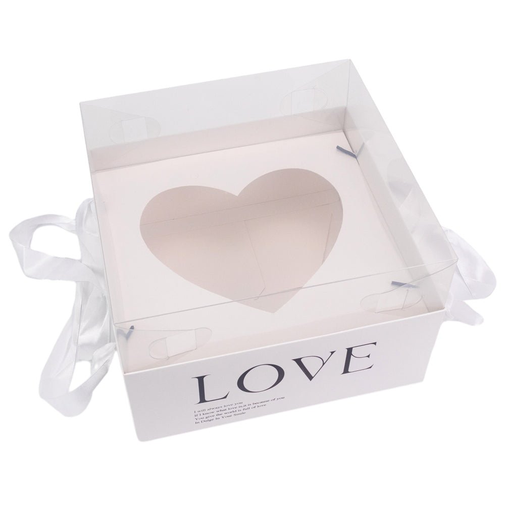 Cutie pătrată cu fereastră inimă capac transparent și mâner - alb (set 2 buc) 23x23x15cm - CraftUp