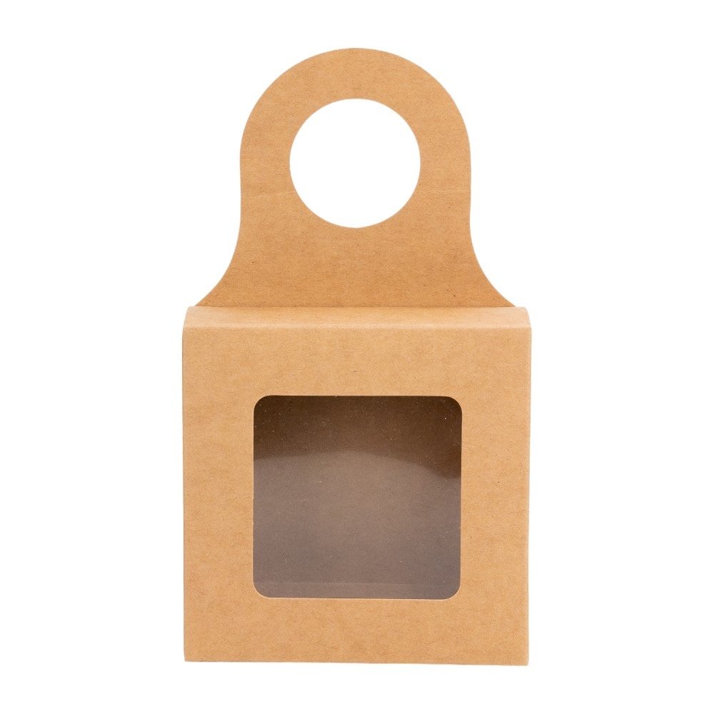 Cutie pătrată cu fereastră și agățătoare - kraft (set 25 buc) - CraftUp