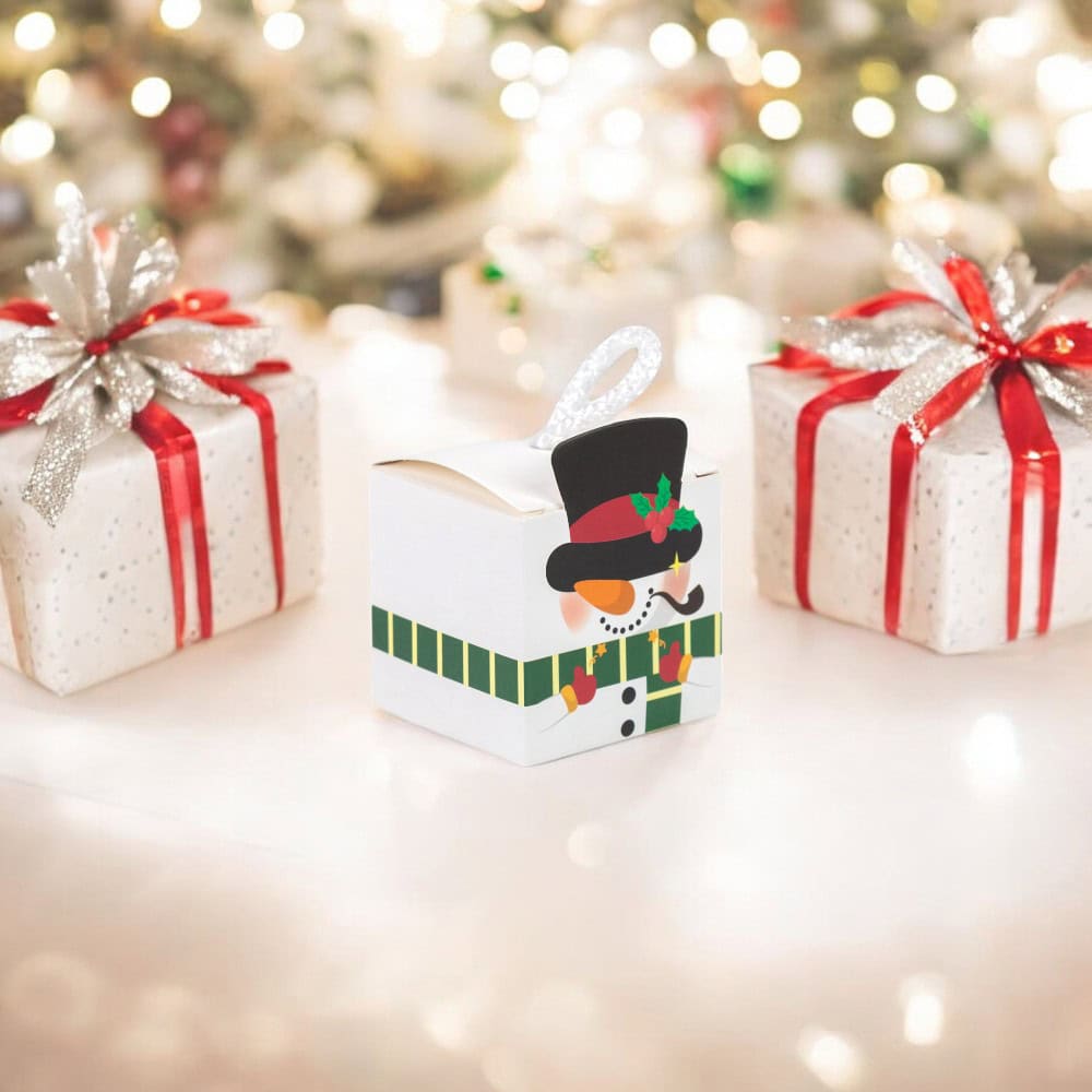 Cutie pătrată de Crăciun cu mâner de sfoară alb - alb (set 50 buc) - CraftUp